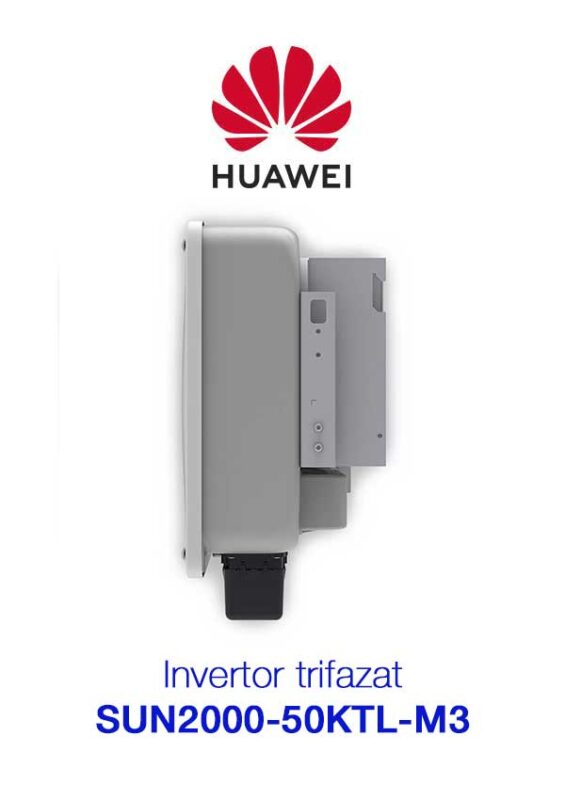 Invertor 50 kW trifazat Huawei SUN2000-50KTL-M3 este un invertor On Grid trifazat, de la Huawei. Acesta face parte dintr-o serie de produse care utilizeaza topologia de circuit in trei trepte, randamentul sau maxim fiind de pana la 98.7 %. Rezultatele la testul de fotoni sunt A+/A+ atat la iradianta ridicata, cat si la iradianta medie. Cele 4 trackere MPPT cu care este echipat sunt adaptabile si flexibile pentru un randament extrem de ridicat al instalatiilor fotovoltaice utilizate. Modulul de protectie la trasnet AC si DC si posibilitatea de racire naturala a sistemului imbunatatesc fiabilitatea produsului.